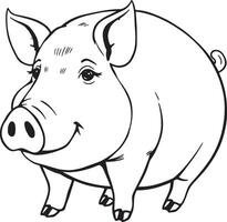 A hand drawn illustration of a fat pig vector
