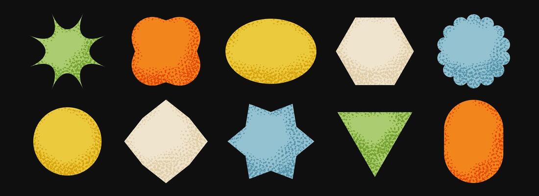 Bright sticker shape collection. Primitive geometric label element pack. Childish textured patch element bundle. Set of abstract dotted blank badges for price tag and sale promotion.