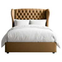 Cozy Brown Bed with White Bedding for Modern Interiors png
