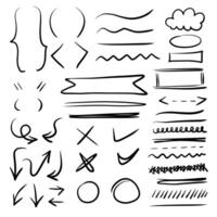 underline pencil hand drawn various ellipses, punctuation marks, direction pointers, arrows, underline elements vector