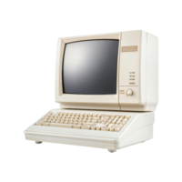 Vintage home office retro computer setup display png