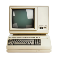 Frontal view of vintage computer home office setup png