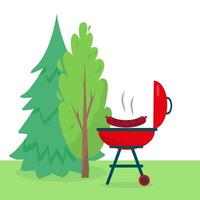 Barbecue and trees. Spring or summer picnic concept, banner or background. vector