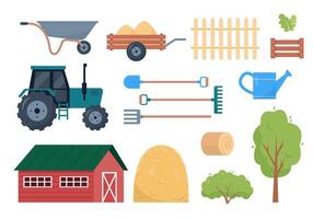 Set of farmer elements. Farm equipment and tools icons isolated on white background. vector