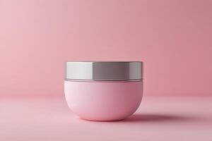 Cosmetic cream jar on pink background. photo