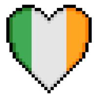 Irish flag with heart shape in pixel art style vector