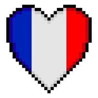 French flag with heart shape in pixel art style vector