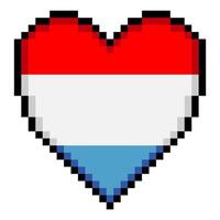 Luxembourg flag with heart shape in pixel art style vector