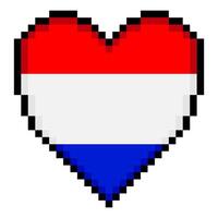 Netherlands flag with heart shape in pixel art style vector