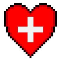 Swiss flag with heart shape in pixel art style vector