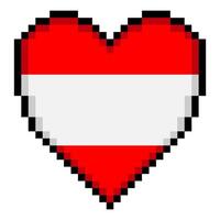 Austrian flag with heart shape in pixel art style vector