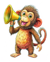 Monkey holding a megaphone calling out loudly png
