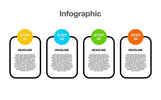 Four step process infographics presents headlines and descriptive text. vector