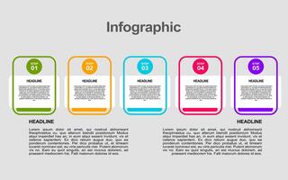 Five step process infographic displays headlines text blocks. vector