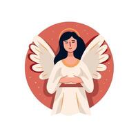 design of an angelic figure with wings and a serene expression against a circular background vector