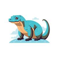 Colorful art of a playful lizard in a serene outdoor setting with clouds vector
