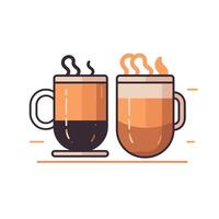 Two steaming mugs of coffee showcase the rich varieties of this popular beverage in a colorful art design vector