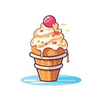 Delicious ice cream sundae with cherry and sprinkles served in a waffle cone vector