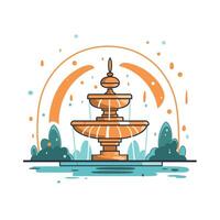 art of a decorative fountain surrounded by lush greenery and stylized splashes of water in a vibrant outdoor setting vector