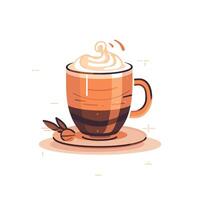 Delicious art of a coffee cup with whipped cream and coffee beans on a saucer vector
