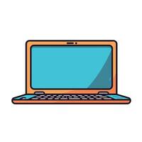 Open laptop with a blue screen showcasing a modern design in a workspace vector