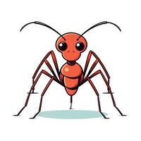 Cartoon illustration of a red ant with large eyes and detailed body structure vector
