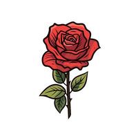 Beautiful red rose with intricate petals and vibrant green leaves on a simple background vector