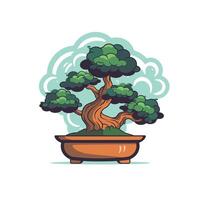 Bonsai tree in a pot surrounded by decorative clouds with playful design elements vector