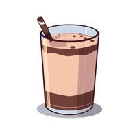 Smoothie drink in a clear glass with a straw and layered chocolate and cream design vector