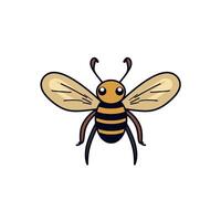 Colorful cartoon bee with detailed wings and happy expression in a simple design vector