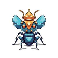 Creative art of a bright blue insect wearing a golden crown, showcasing a unique and playful design appealing to art enthusiasts vector