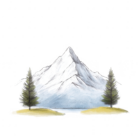 A beautiful watercolor landscape featuring mountains and evergreen trees. png