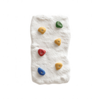 A climbing wall with colorful holds for indoor rock climbing activities. png
