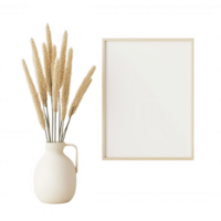 A minimalist display featuring a vase and a blank frame for home decoration. png