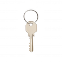 A simple silver key on a keyring, symbolizing access and new beginnings. png