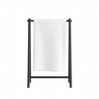 Minimalist towel rack with a crisp white towel displayed elegantly. png