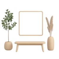Modern interior setup with plants and a blank frame for home decoration inspiration. png