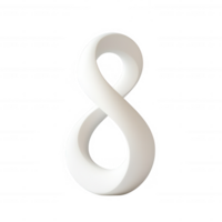 Stylish white 3D number eight with smooth curves and modern design. png