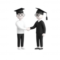Two graduates shake hands, celebrating their achievements in a friendly atmosphere. png