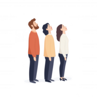 Three diverse individuals looking upwards with hopeful expressions in a casual setting. png