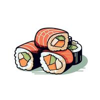 Sushi rolls with fresh ingredients arranged artistically on a plain background vector