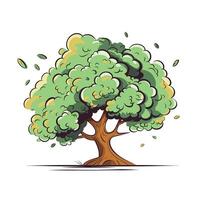 Drawing of a vibrant green tree with swirling leaves during a breezy day vector