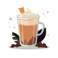 Stylish art of a delicious coffee drink topped with whipped cream and a wafer on a light background vector