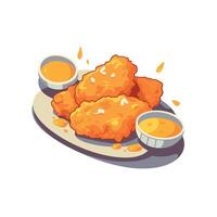 Crispy fried chicken served with dipping sauces in a vibrant design highlighting delicious textures and colors vector
