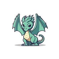 Cute green dragon character displaying confidence with outstretched wings in a playful art style vector