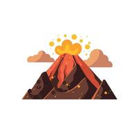 Erupting volcano with lava and clouds in a colorful landscape vector