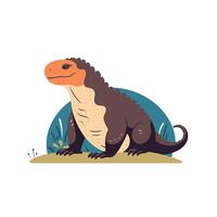 Colorful illustration of a prehistoric creature standing on grass with vibrant background elements vector
