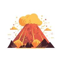 Erupting volcano in a vibrant landscape with clouds and lava flow vector