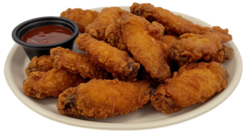 Delicious Plate of Crispy Chicken Wings Perfect for Parties, Gatherings, or Game Day Snacking along with a Variety of Dipping Sauces to Enhance Flavor. png