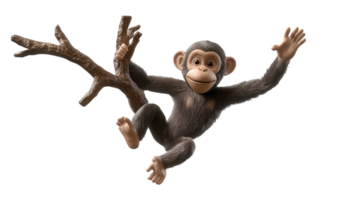 A Playful Monkey Figurine Swinging from a Branch, Ideal for Home Decor or Children's Room Decoration to Add a Touch of Whimsy and Fun. png